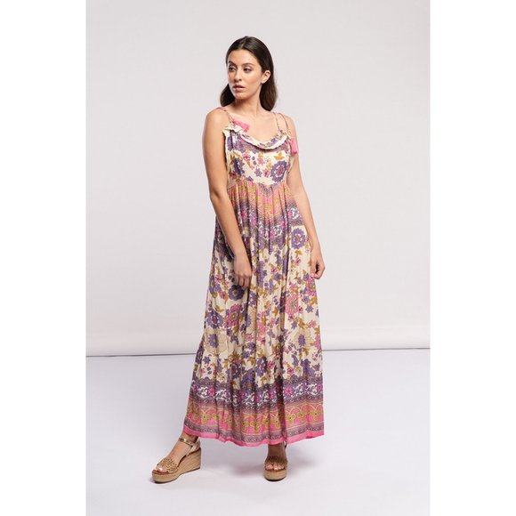 Boho Floral Print Lilac Maxi Dress - Picture 2 of 5